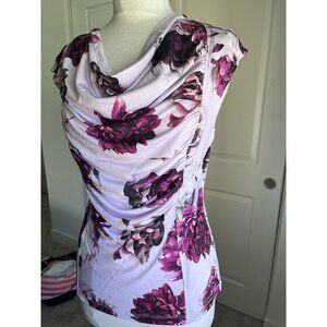 T Tahari sleeveless floral gathered cowl neck top size L $58 Casual Work blouse